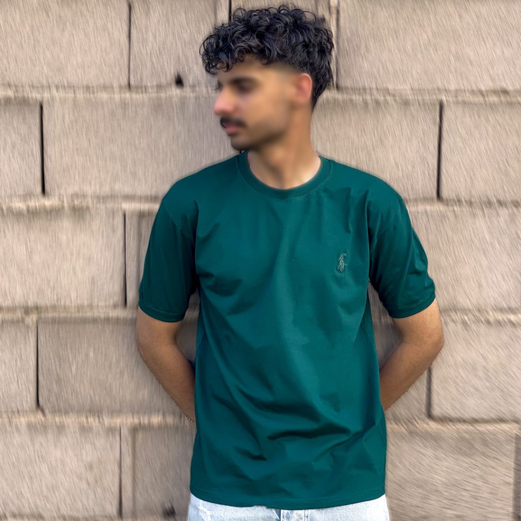 تیشرت نخی یقه گرد طرح POLO