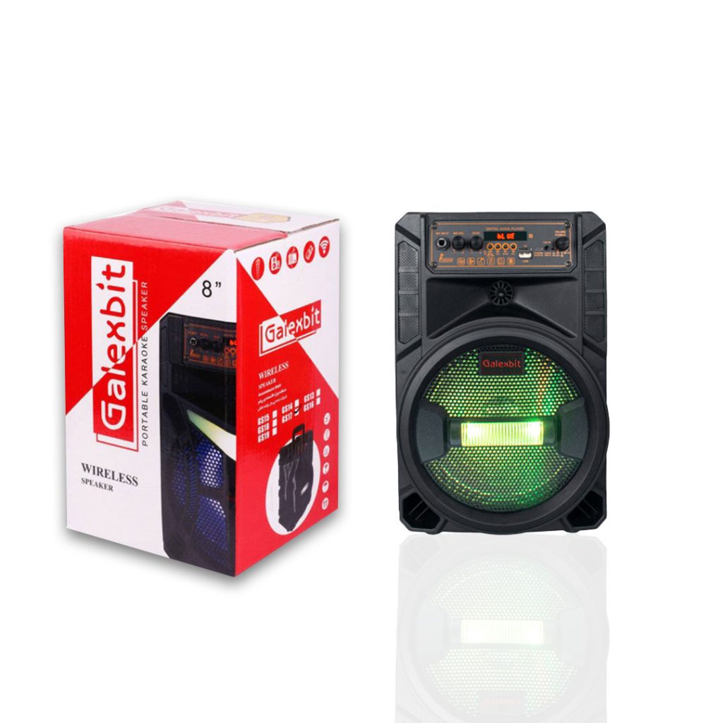 عکس اسپیکر چمدانی Galexbit مدل GS-14 با نورپردازی LED و میکروفون بی‌سیم